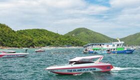 Iconic Pattaya skyline with turquoise waters for a Pattaya Tours banner with Legend Travel Group.